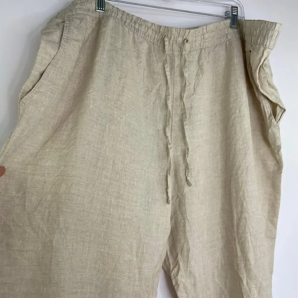 H&M Beige Linen Pants Women's Size XXL 100% Linen NWT Minimalist Coastal